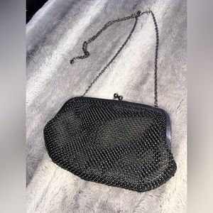 Mesh, metal, black purse